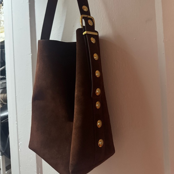 Brown Suede and Rivet Bucket Bag - Picture 3 of 4